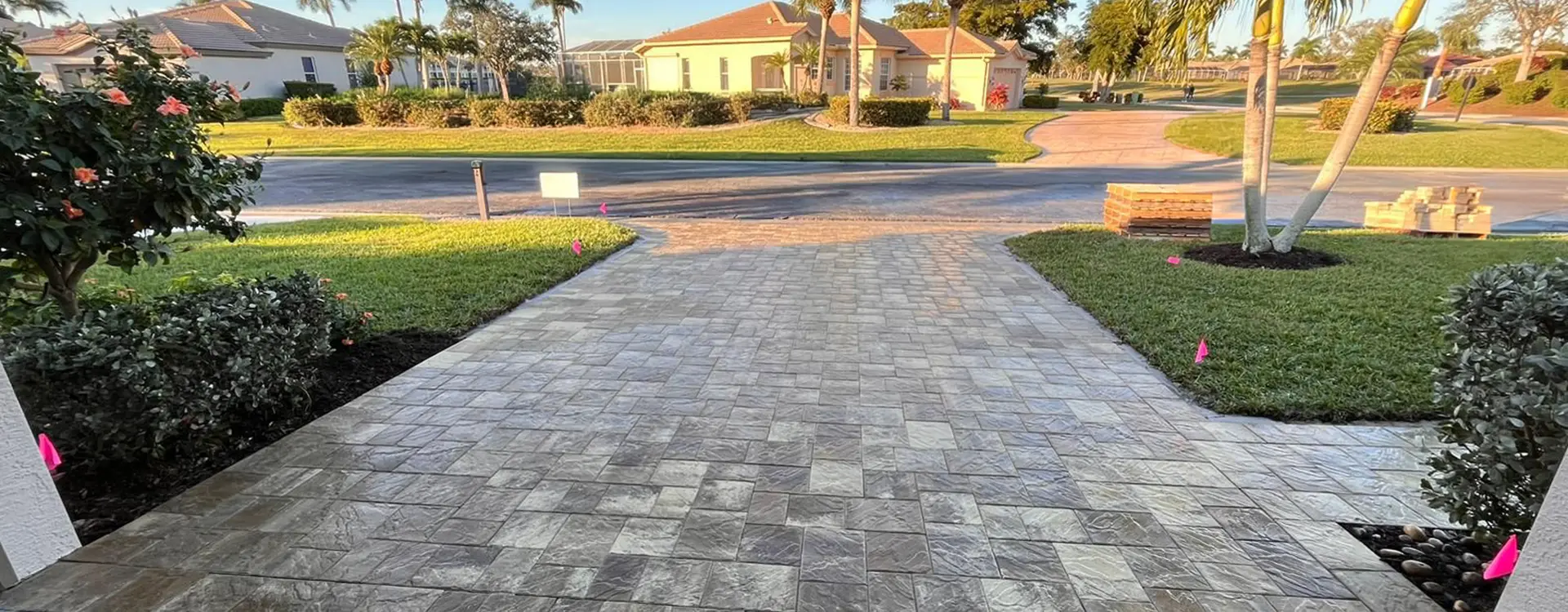 Paver driveway installed by Black Deer leading up to a Florida home